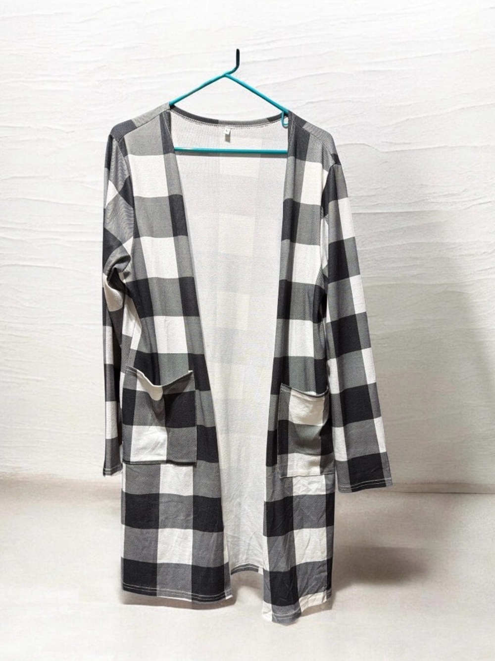 Open-Front Buffalo Plaid Cardigan Jacket - Black & White